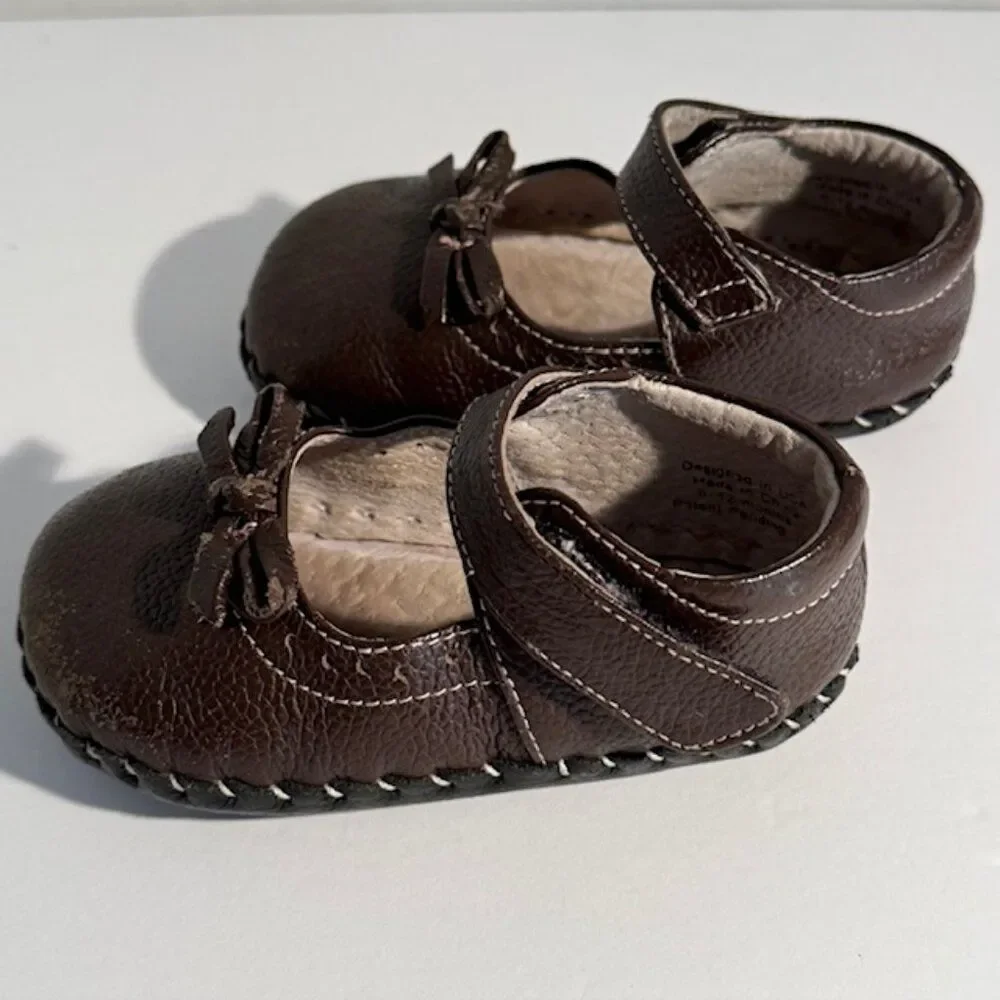 Pediped Chocolate Brown Isabella Leather Slip On Mary Jane Shoes Size 6-12 month